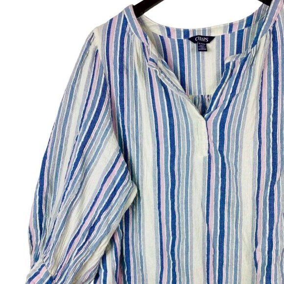 Ralph Lauren Chaps XL 14 16 Shirt Top Tunic Striped Blue Purple White - Picture 2 of 5